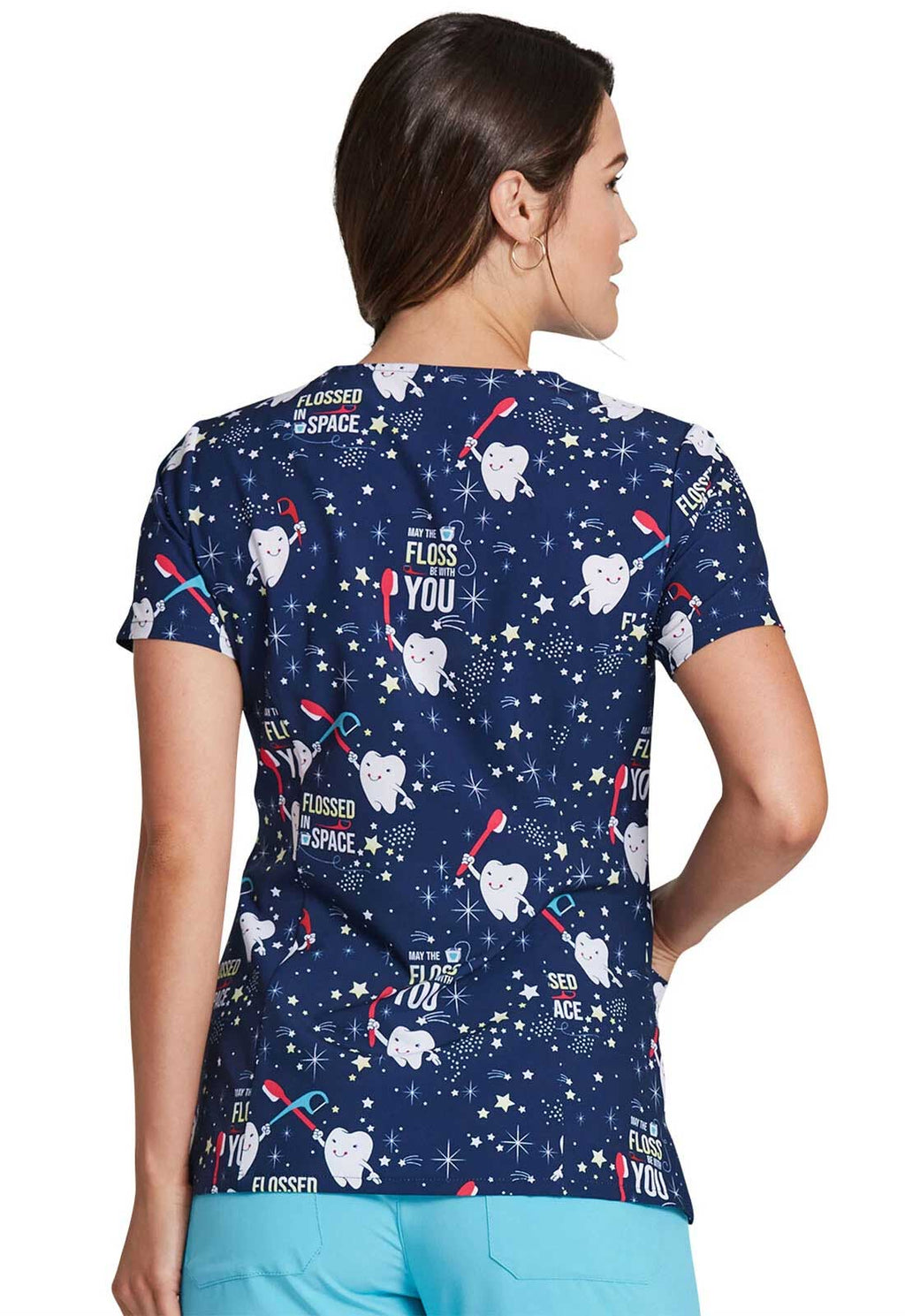 Product - 3XL-Flossed In Space Printed V Neck Scrub Top