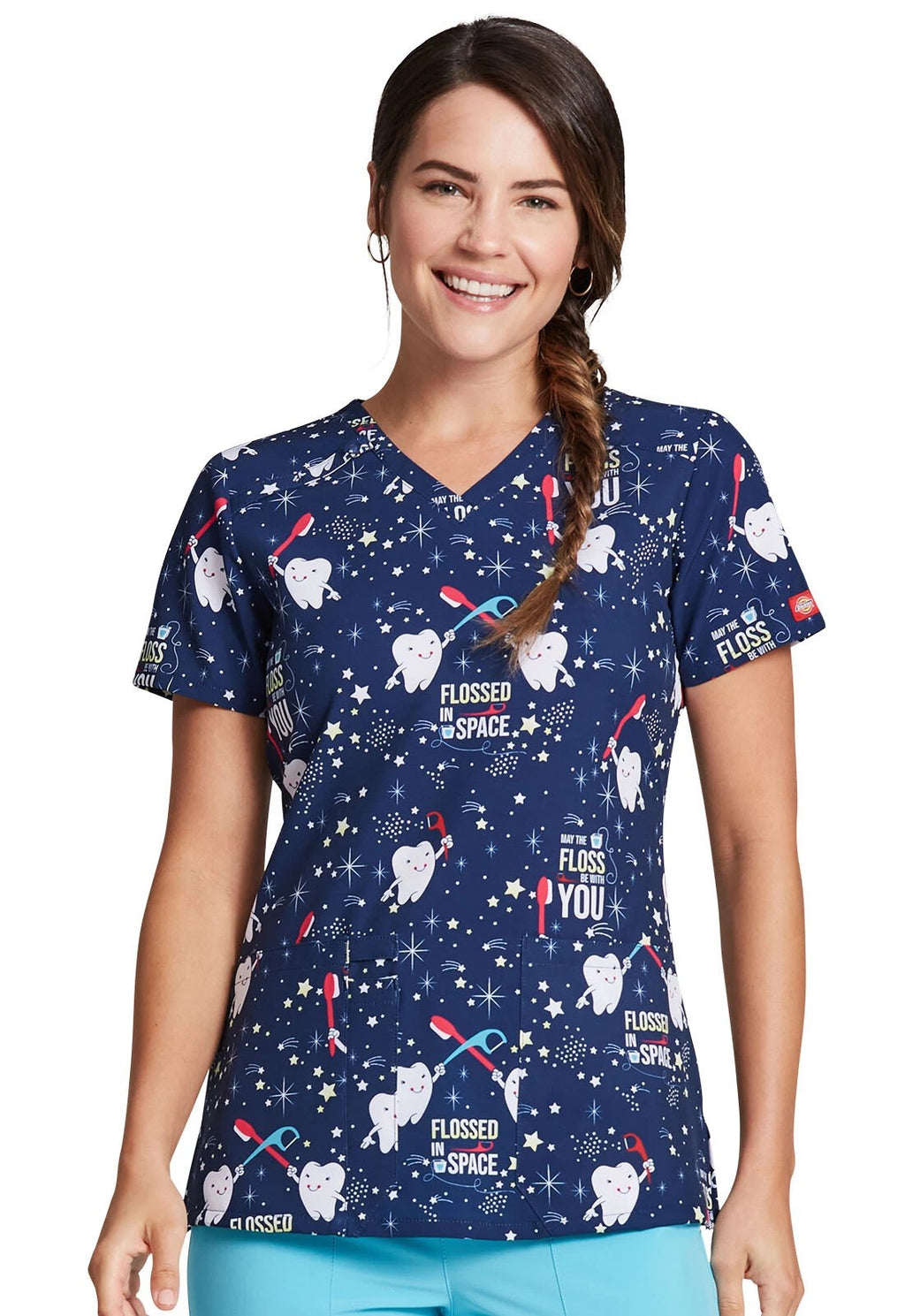 Product - 3XL-Flossed In Space Printed V Neck Scrub Top