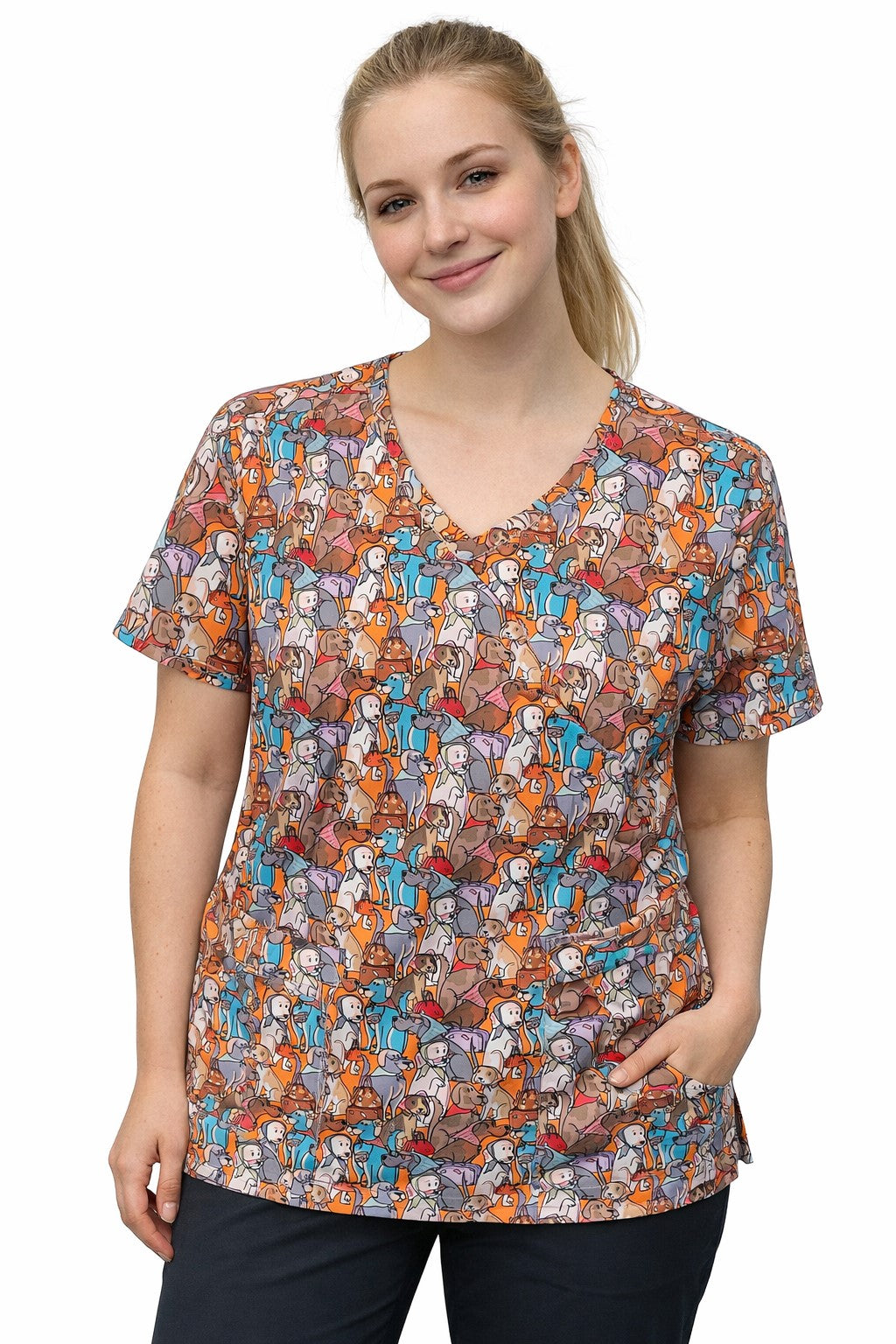 Product - L-Printed V-Neck Scrub Top